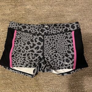 Nike Women's Leopard Print Athletic Shorts - Black and Pink